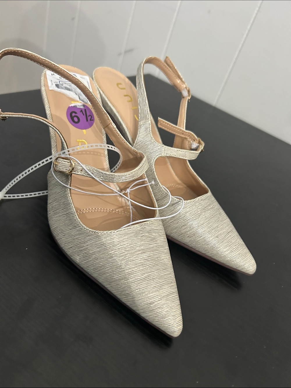 Unisa Metallic Champagne Pointed Slingback Heels